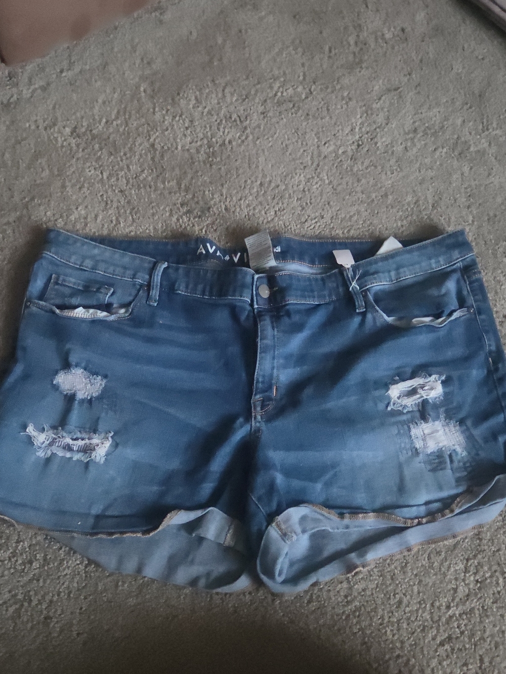 Ava & Viv Distressed Denim Shorts - Dark Blue